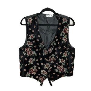 Vintage Velvet Vest Top Waistcoat Whimsigoth 90s Dark Romantic Y2K Black Floral